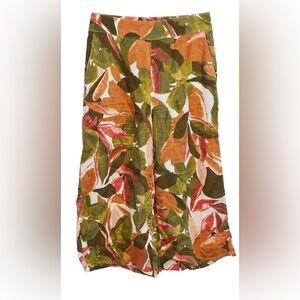 TAHARI Linen Cropped Wide leg Tropical print Pants S